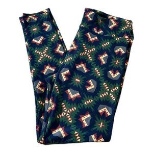 Lularoe Navy Blue Aztec Buttery Leggings Tall & Curvy EUC #4402